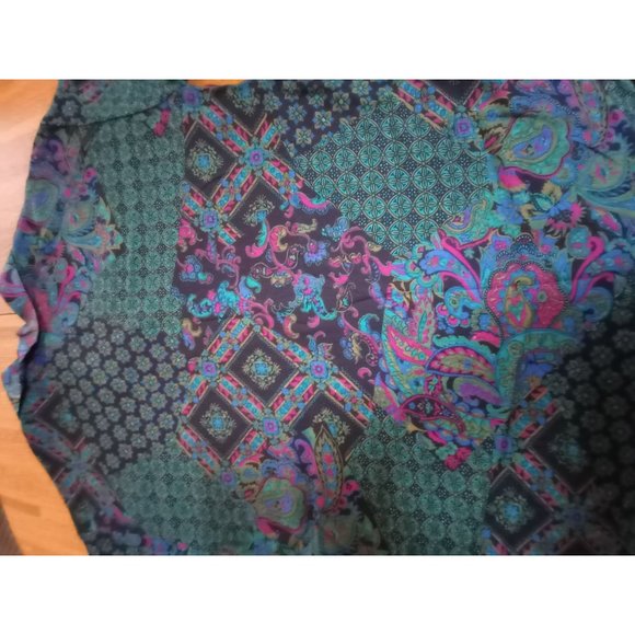 VTG X-pressions long all over floral Paisley short sleeve button down top women' - Picture 6 of 8